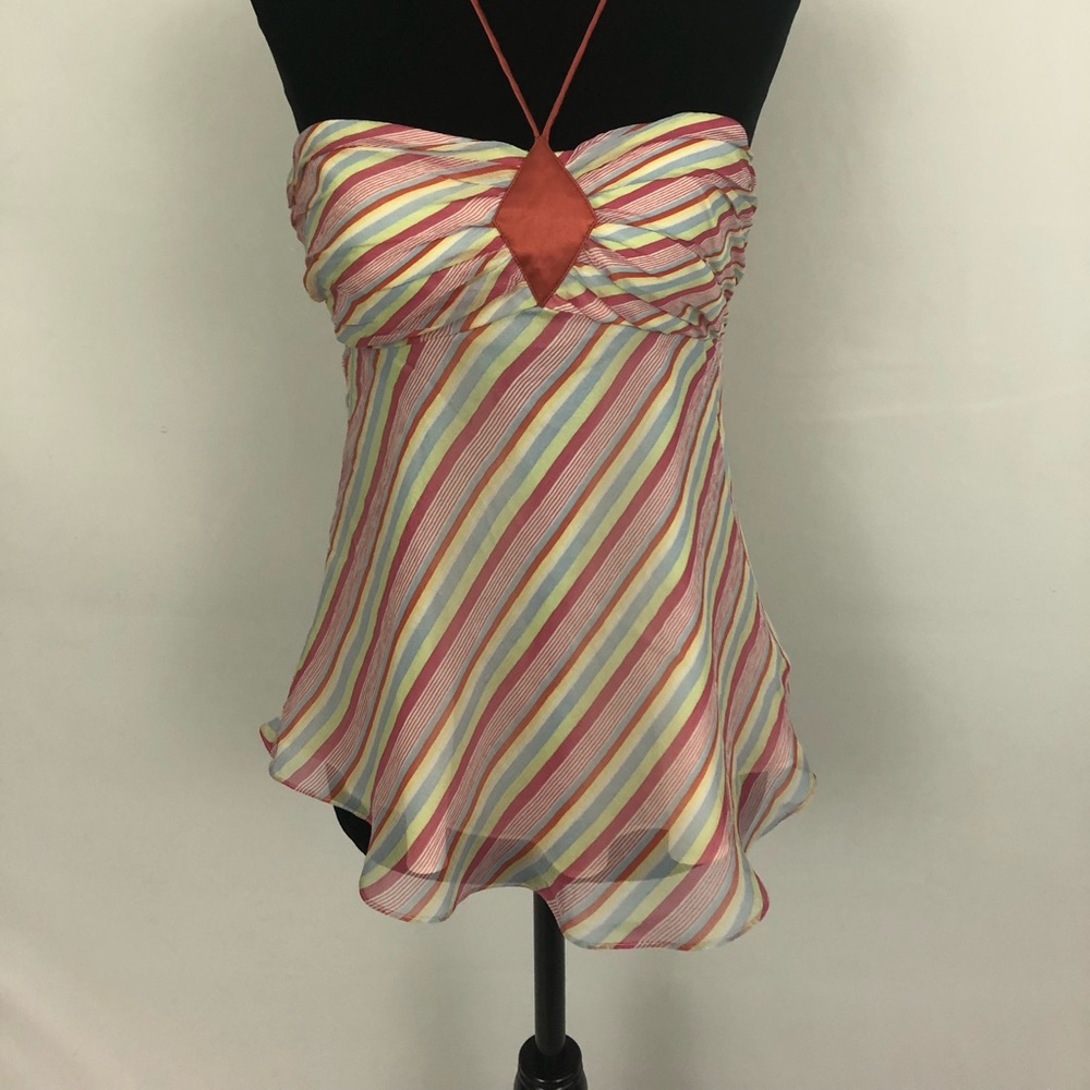 Tocca Multicolor Striped Halter Bustier Top (Coral Detail)